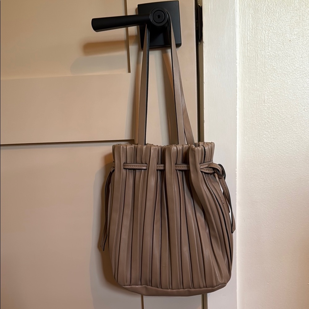 Zara Tan Shoulder Bag with Pleated Design